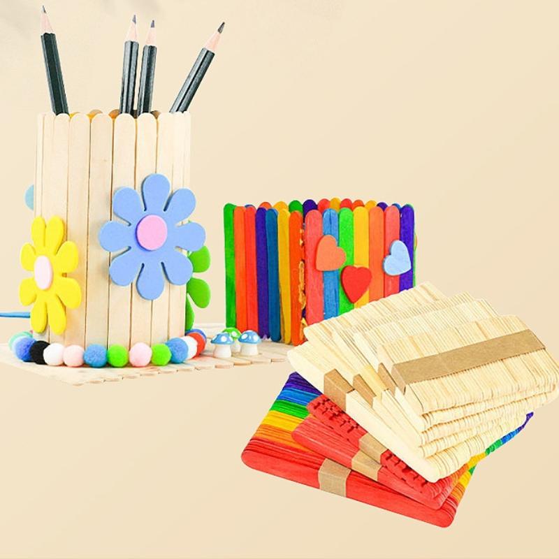 Art Craft With Ice Cream Stick - 다채로운 색상의 아이스크림 막대 천연 나무
